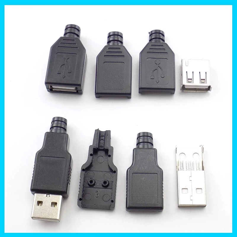 1/5/10PCS 2.0 USB 4-Pin A-Type DIY Connector - Female/Male Solder Plug Socket with Black Plastic Cover  E3