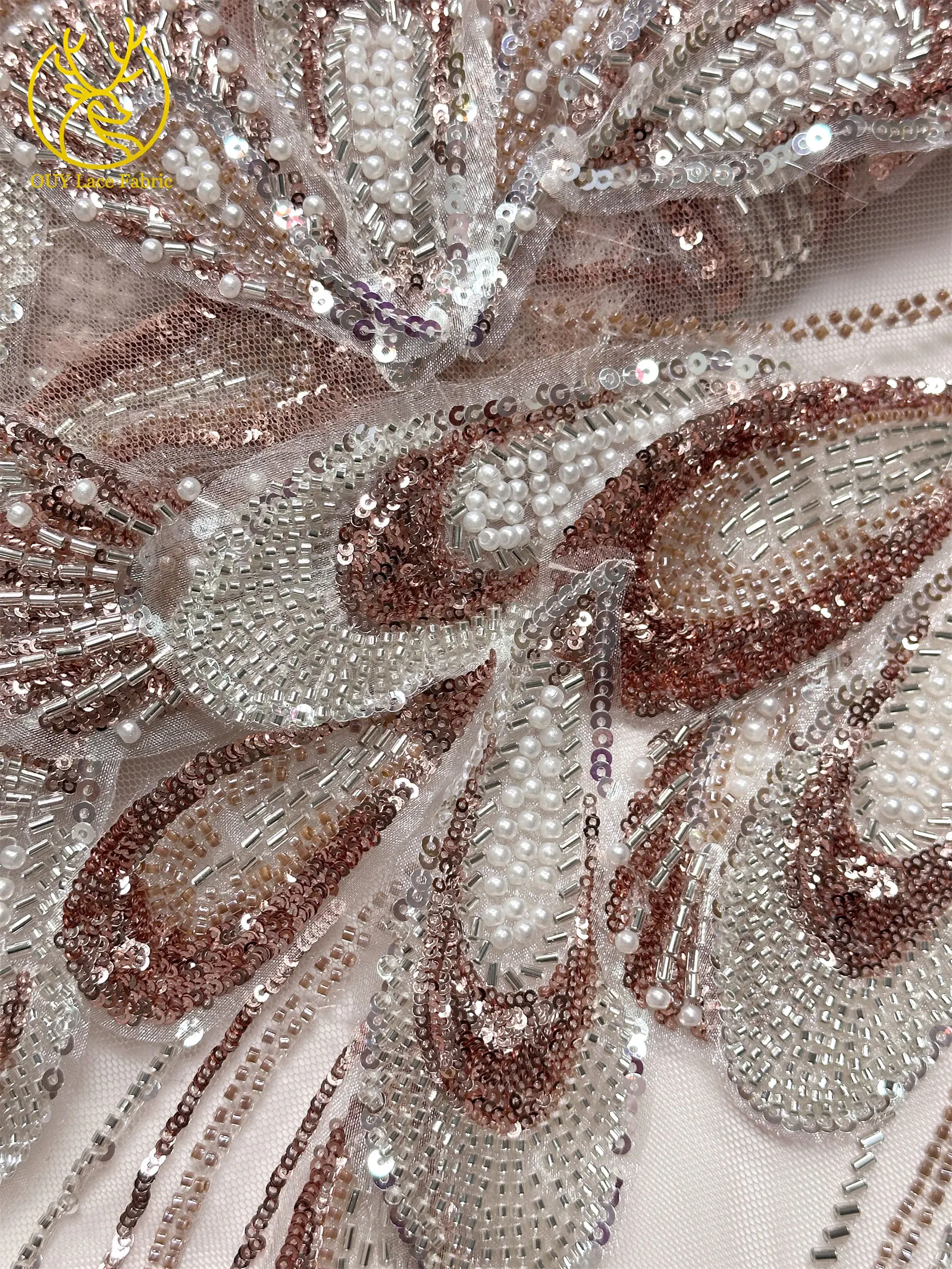 3D Luxus Afrikanischer bestickter Perlen-Mesh-Spitzenstoff, 5 Yards, französischer Tüll-Pailletten-Spitzenstoff für nigerianische Hochzeitskleider zum Nähen – Detail 21
