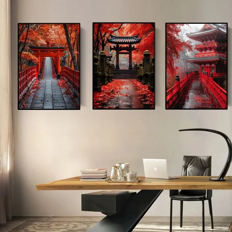 Frameless Canvas Painting 1pc Frameless Canvas Painting Japanese Pagoda With Mount Fuji Sunset Landscape Poster Vibrant Autumn L