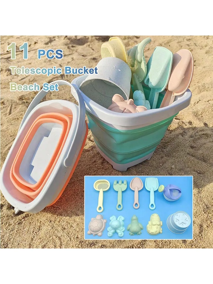 11PCS beach toy set Children's outdoor beach toy set New folding bucket dredging shovel children's beach sand play tool set