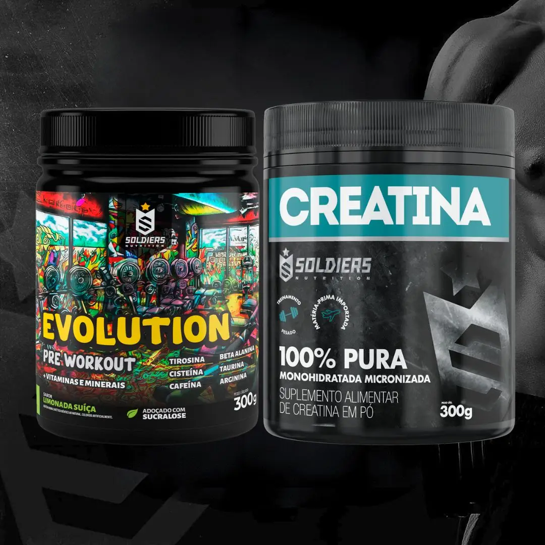 Kit: Creatine Monohydrate Pot 300g Pure 100% + Pre Workout Evolution 300g - Soldiers Nutrition