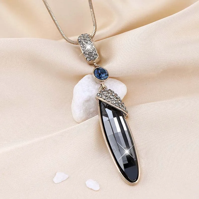 New Long Crystal Chokers Women Necklaces & Pendants Silver Color Chain Long Necklace Geometry Maxi Collier Femme Jewelry