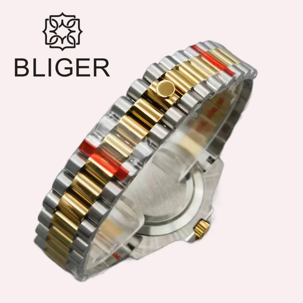 BLIGER 36mm/39mm NH35A Automatic Watch For Men Two-tone Gold Roman Number Indices Jubilee Bracelet Sapphire Glass Fluted Bezel