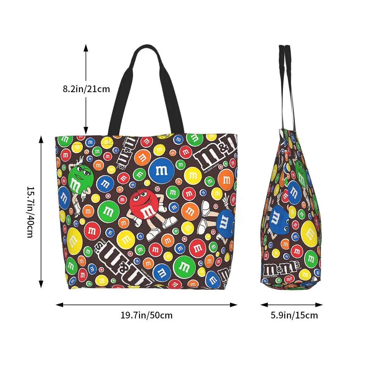 Kawaii Funny M&M's Chocolate Collage Shopping Tote Bags Reusable Groceries Canvas Shoulder Shopper Bag