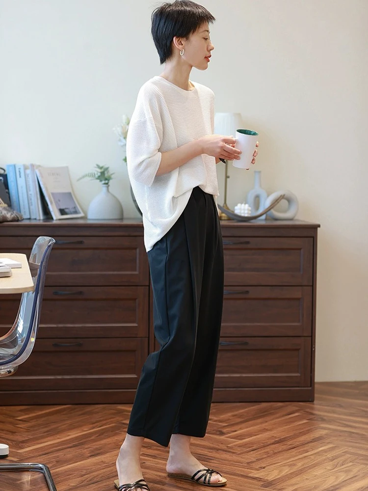 เสื้อถักลำลองสไตล์เกาหลีสำหรับฤดูร้อน ทรงหลวม สวมใส่สบาย เหมาะสำหรับใส่ไปทำงานหรือใส่เที่ยว