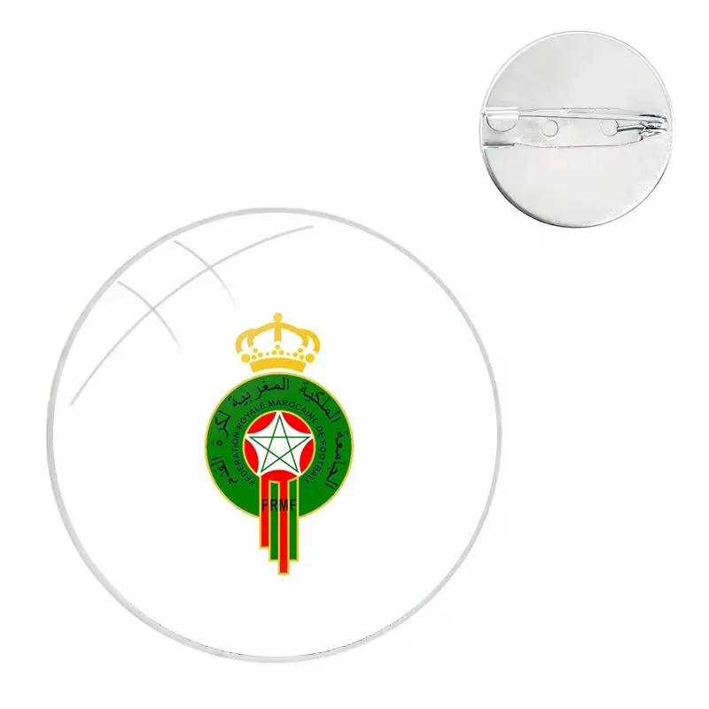 Glass Dome Brooches Shirt Lapel Bag Cute Badge Pins For Clothes Hat Accessories Morocco Soccer football flag