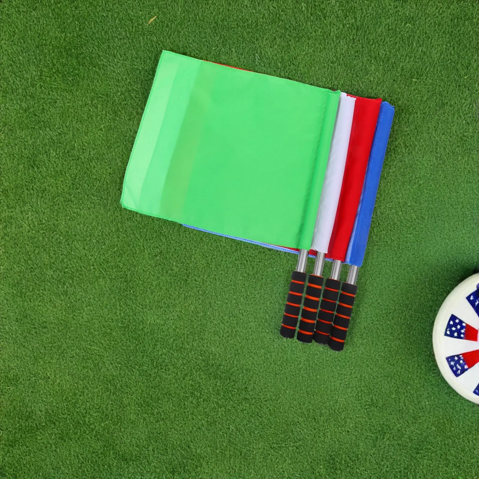 

Набор из 4 спортивных судейских флажков: яркие цвета, ручка из губчатого материала, нержавеющая сталь, для футбола, волейбола, лайнсменов