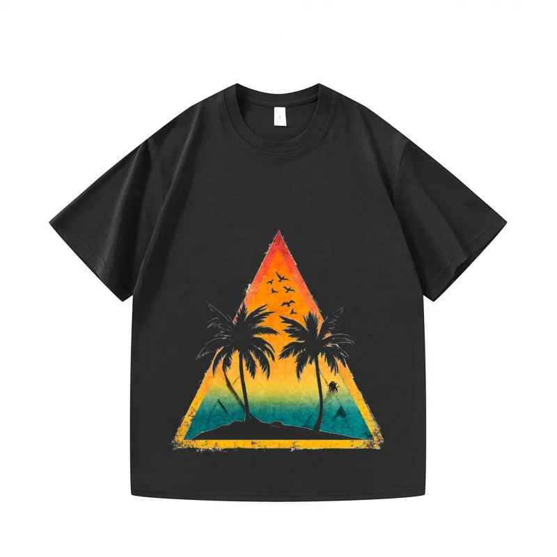 

Мужская футболка, черная тропическая пальма, закат с принтом, повседневные футболки для Хэллоуина и вечеринки для мужчин, модная брендовая одежда