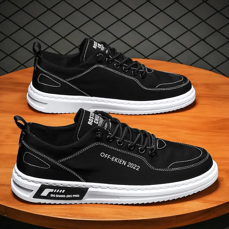 Sapato raso vulcanizado masculino, antiderrapante, resistente ao desgaste, tênis respiráveis, moda clássica, sapatos casuais de lona, marca