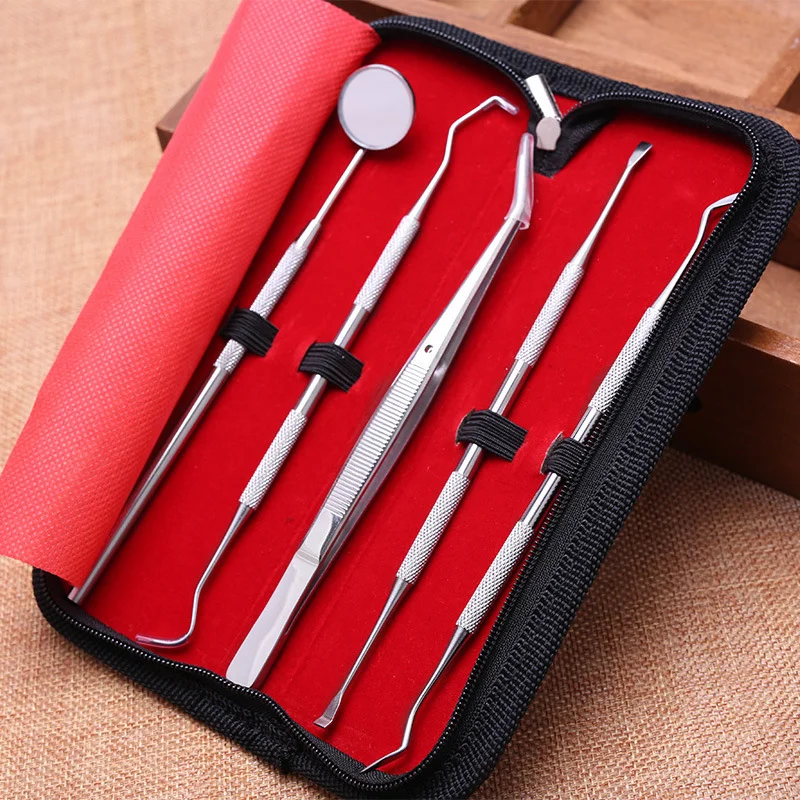 

5pcs/Set Dental Tongue scraper Tool Set Stainless Steel Tartar Calculus Plaque Remover Tooth Scraper Mirror Oral Care kit