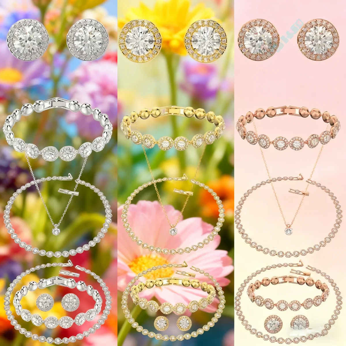 

S925 Silver Classic Happiness Diamond Round Crystal Earrings Bracelet Necklace Set Women Gorgeous Una Angelic Series Jewelry Set