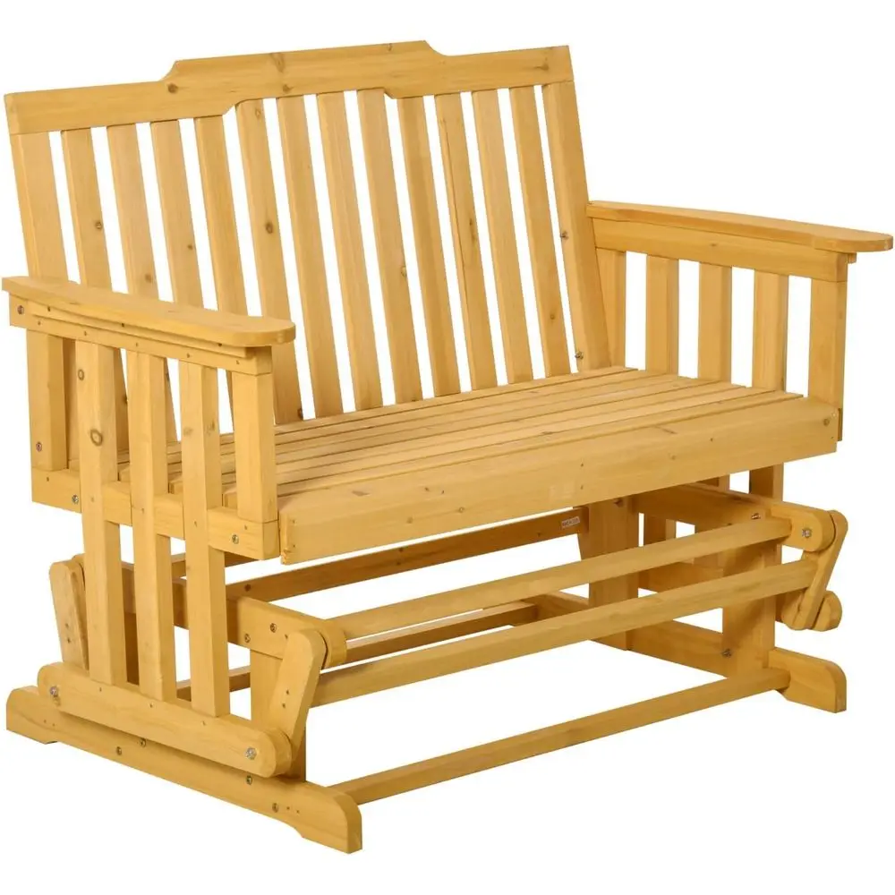 

2-Person Wooden Patio Swing Bench, Outdoor Rocking Chair for Garden, Natural Finish