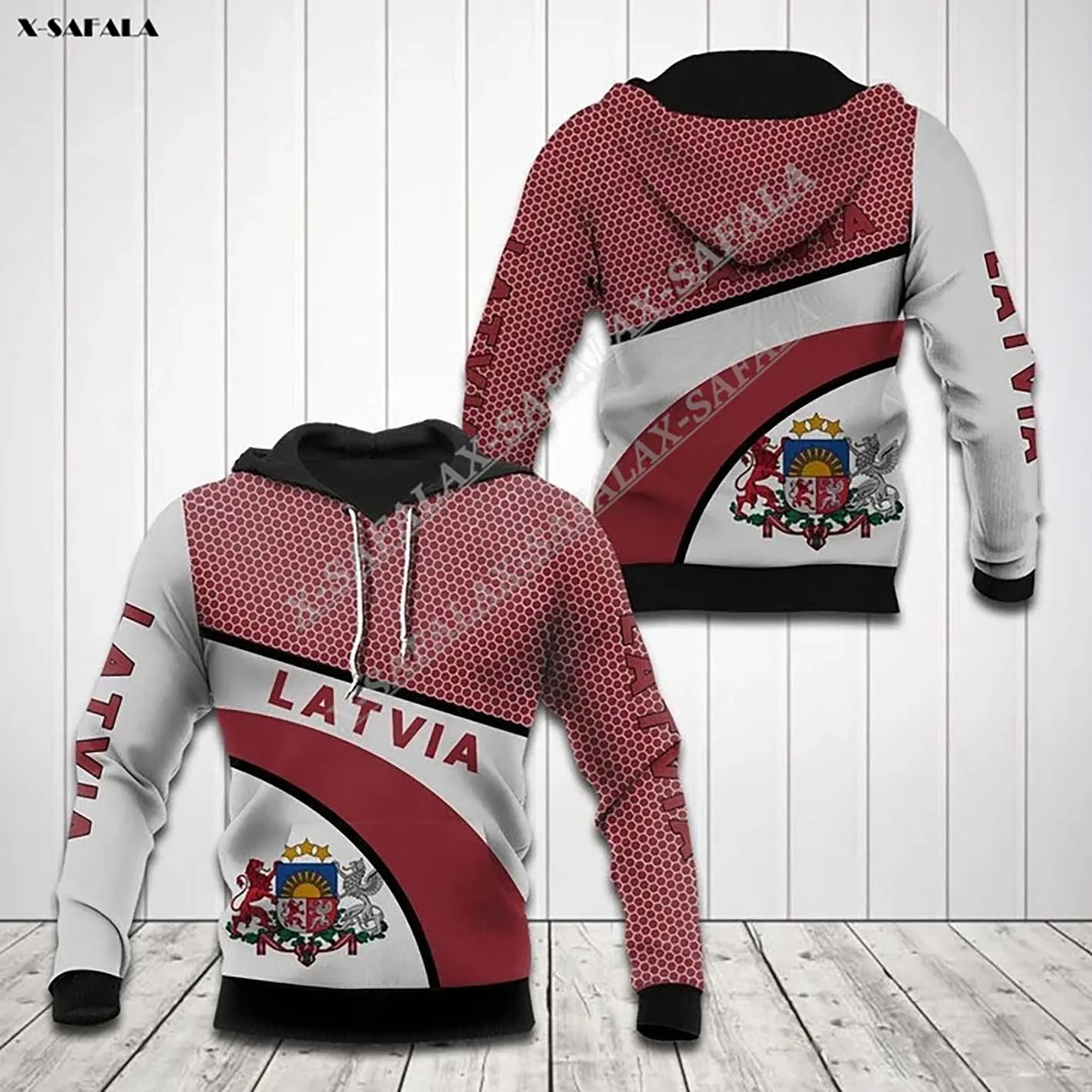 

Latvia Coat Of Arms Country Flag 3D Print Soft Elastic Force Hoodie Men's Tracksuit Outwear Coat Casual Tops