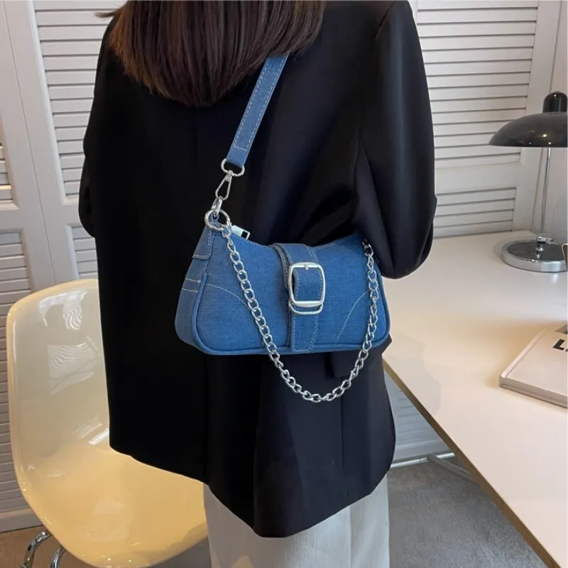 New Fashionable Popular Denim Personalized Design Exquisite Texture Shoulder Underarm Small Square Bag