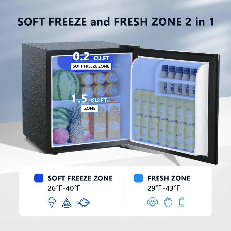 SIMZLIFE 1.7 Cu.Ft Mini Fridge with Freezer Reversible Single Door Compact Refrigerator Adjustable Fridge for Bedroom Office Bar
