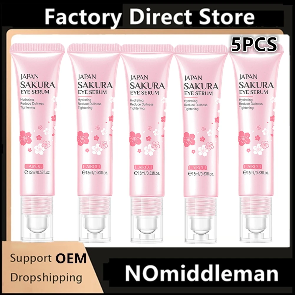 

5 шт. новый крем для глаз против морщин Sakura с шариком-роликом, быстросохнущая, увлажняющая, гиалуроновая кислота, освежающая сыворотка для глаз