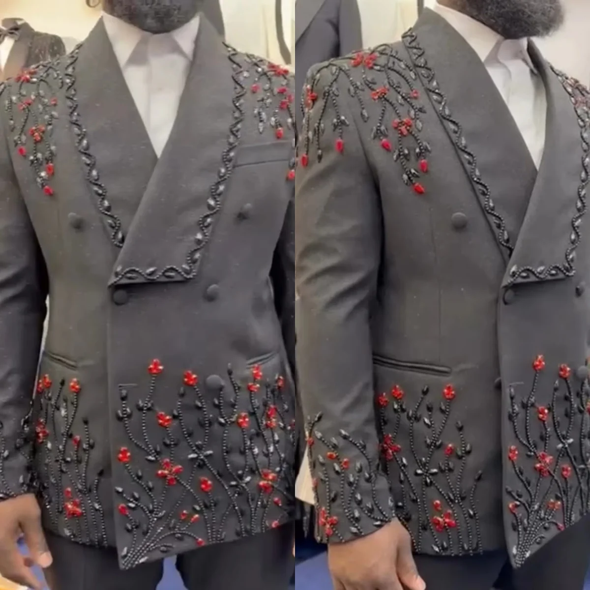 Exquisite Wedding Tuxedos Slim Fit 2 Piece Set Men Suit Fashion Double Breasted Jacket Pants Evening Business Blazer Customized