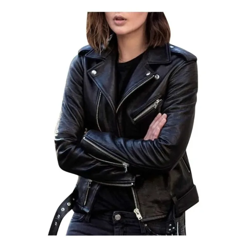 Womens Black & Claret Leather Motorcycle Biker Jacket