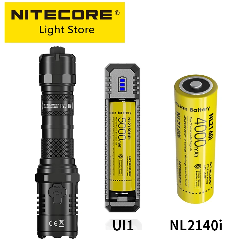 2026 NITECORE P20iUV 1800 Lumens Self DefenseTactical Flashlight Rechargeable Dual Light Source UV Searchlight + NL2140i Battery