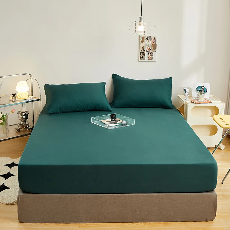 Solid Color 1pc Fitted Sheet Mattress Cover Super Soft Microfiber Bed Sheet Set Deep Pocket Breathable Wrinkle Single Double Bed