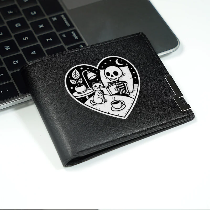 SKELET EN KAT HART DESIGN HEREN SLANKE PORTEFEUILLE PU-LEDER DUURZAAM LICHTGEWICHT BEDRIJF MODE ACCESSOIRE