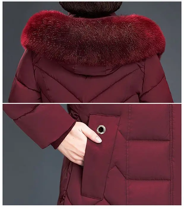 Middle Aged Mother Down Cotton Jacket 6XL Winter Oversized Thick Hooded Coat Windproof Rainproof Female Warm Long Parka Overcoat
