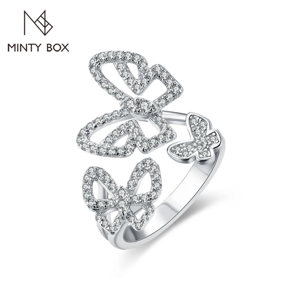 

MINTYBOX S925 Sterling Sliver Butterfly Adjustable Moissanite Ring for Women D VVS1 Diamond Engagement Wedding Luxury Fine Jewel