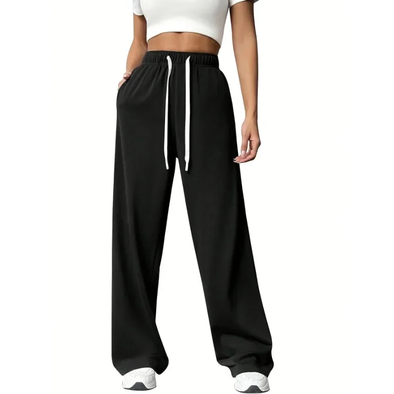 

Plus Size 1XL-5XL New Women'S Wide-Leg Sports Pants High-Waisted Loose Casual Drawstring Fitness Pants With Pockets
