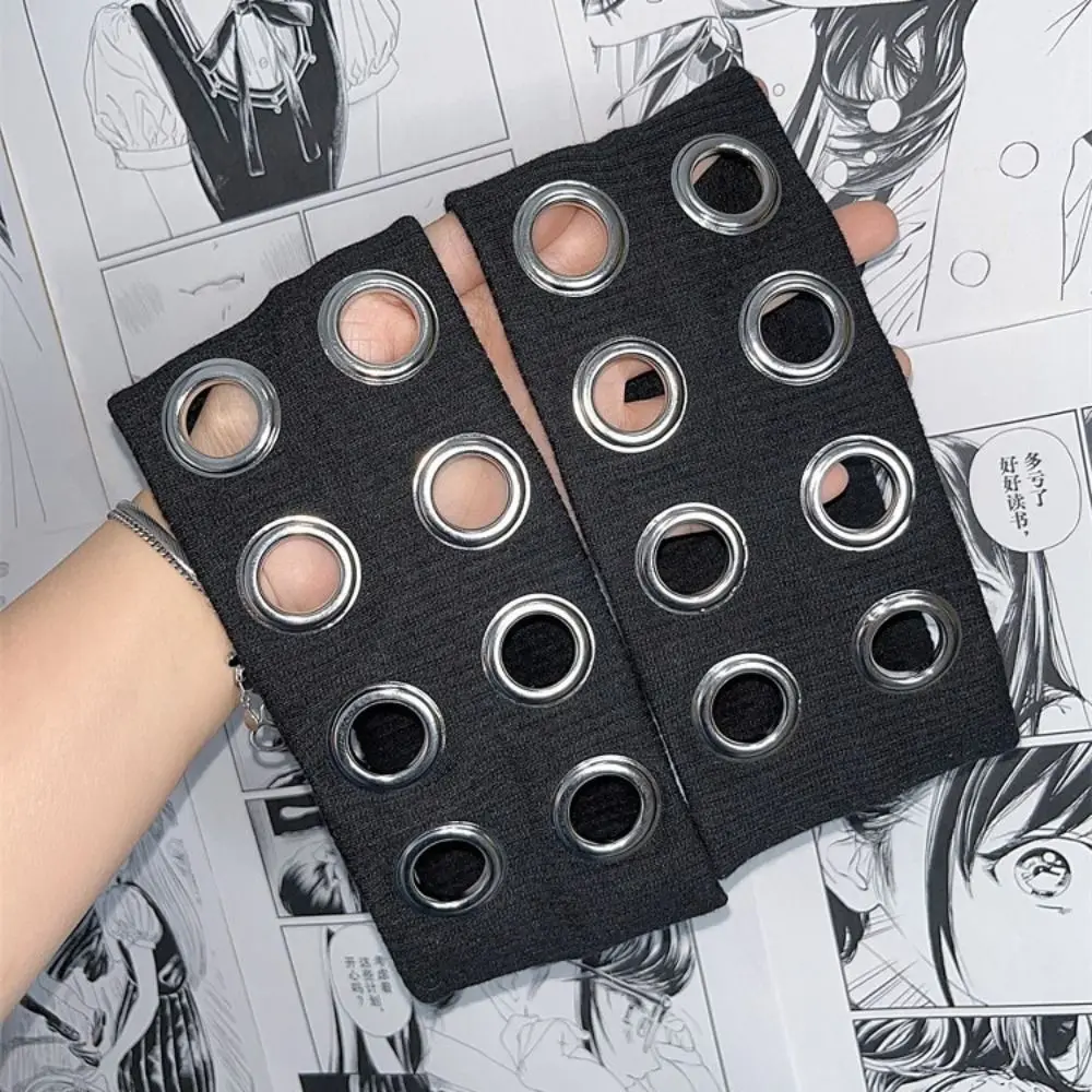 Metal Eyelets Rock Head Band Fabric Wide Elastic Punk Headwrap Rock Style Hollowed Design Hollowed Out Eyelets Headband Sports