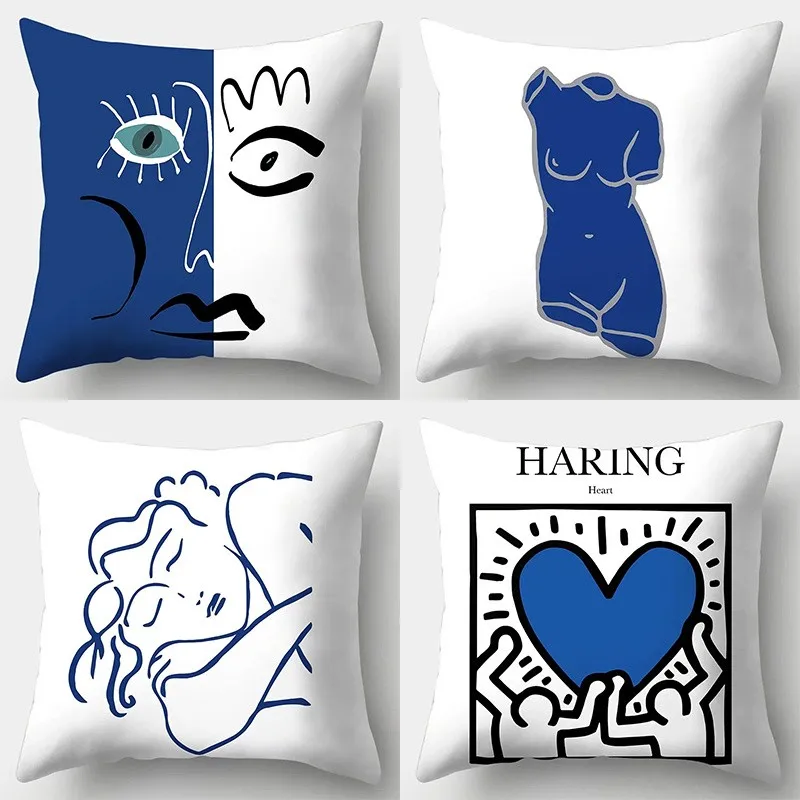 Abstract Figures & Heart Digital Print Pillowcases Pattern Cushion Cover Suitable for Sofa Bedroom Car Pillow Cover