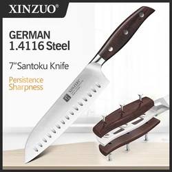 XINZUO High Quality Stainless Steel 7'' Santoku Knife Din 1.4116 Slicing Chef Kitchen Knives Red Sandalwood Handle Cook Cutter