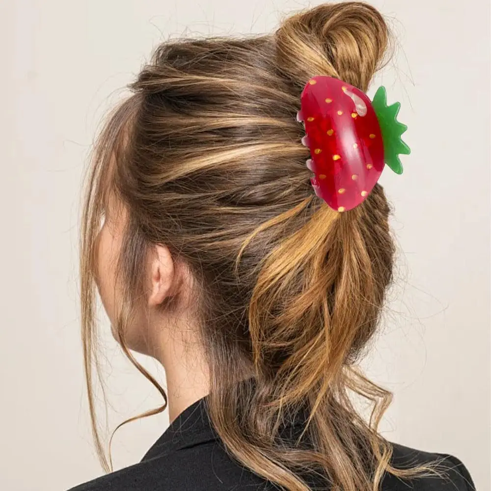 1 Stück niedliche kleine Erdbeer-Haarspange, Mini-Haarspange für halbe Hochsteckfrisur, modische Pferdeschwanz-Spange, Haar-Accessoire für Damen, Alltag, Feiertage, Partys – Detail 4