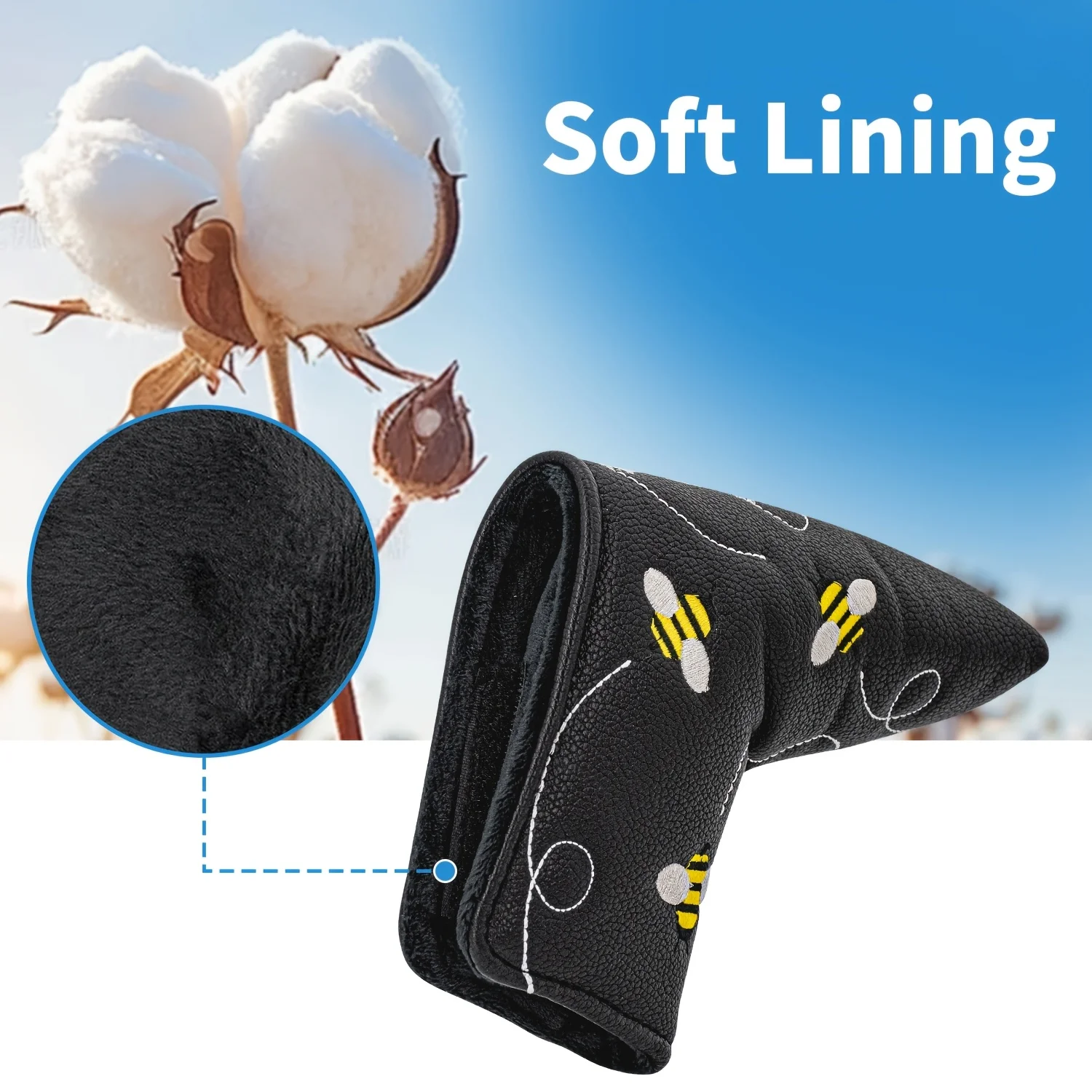Little Bee Style And Crossbones Golf Putter Cover - Premium Blade Headcover with Soft Lining, Golf Club Accessory, Unique Gift image 5