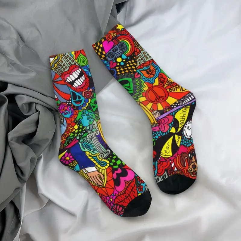 Calcetines de vestir con estampado 3D de Graffiti para hombre, medias cómodas y cálidas con diseño de Trippy Hippie, Unisex