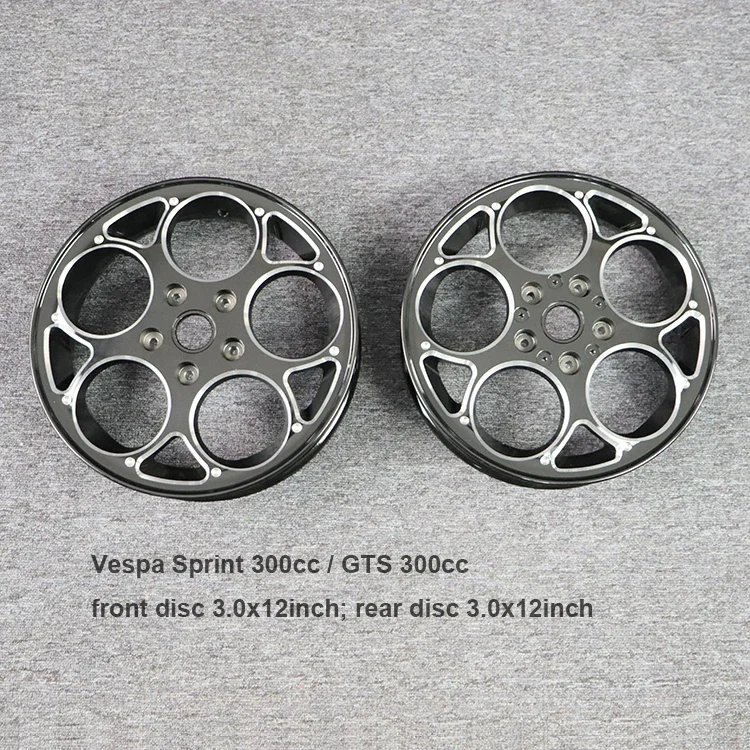 6061-A عجلات ألومنيوم CNC Sprint 300CC حافة سكوتر أسود لامع 3.0*12 بوصة لفيسبا GTS #3