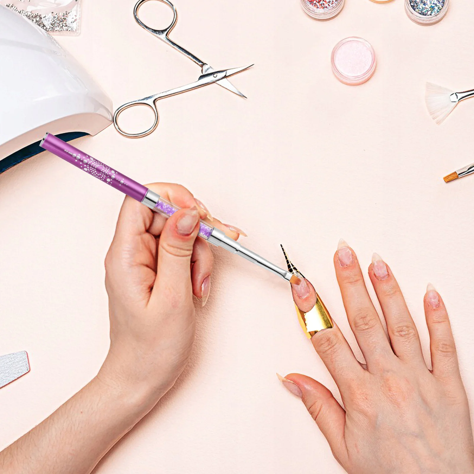 

Art Painting Brush Pen Dual End For Gel Polish Diy Flat Brush Pen False Tip Builder Tool Purple