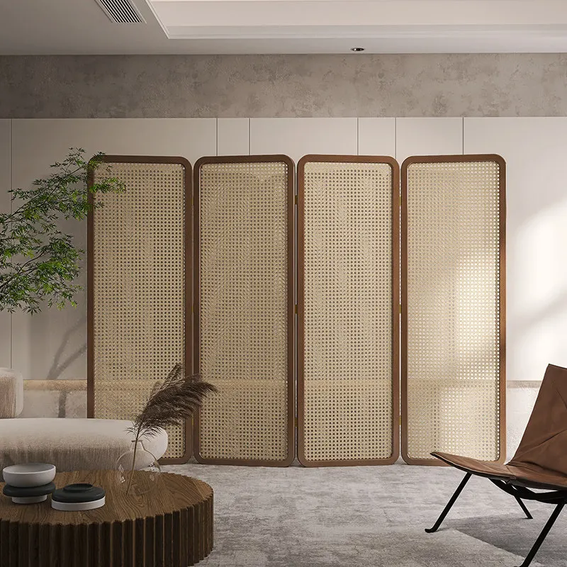 Screen partition living room 2024 new folding mobile Japanese rattan solid wood office hotel folding screen new Chinese style
