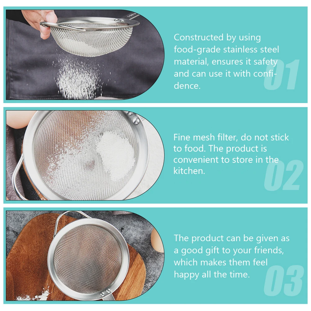 

Stainless Steel 304 Fine Mesh Kitchen Sieve Strainer Portable Cooking Tool Silver Heat Resistant H Storage