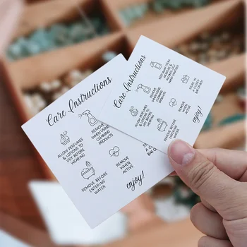 50 個印刷可能な正方形白茶色英語ケア指示カードジュエリー作成ネックレスケアインサート DIY アクセサリー