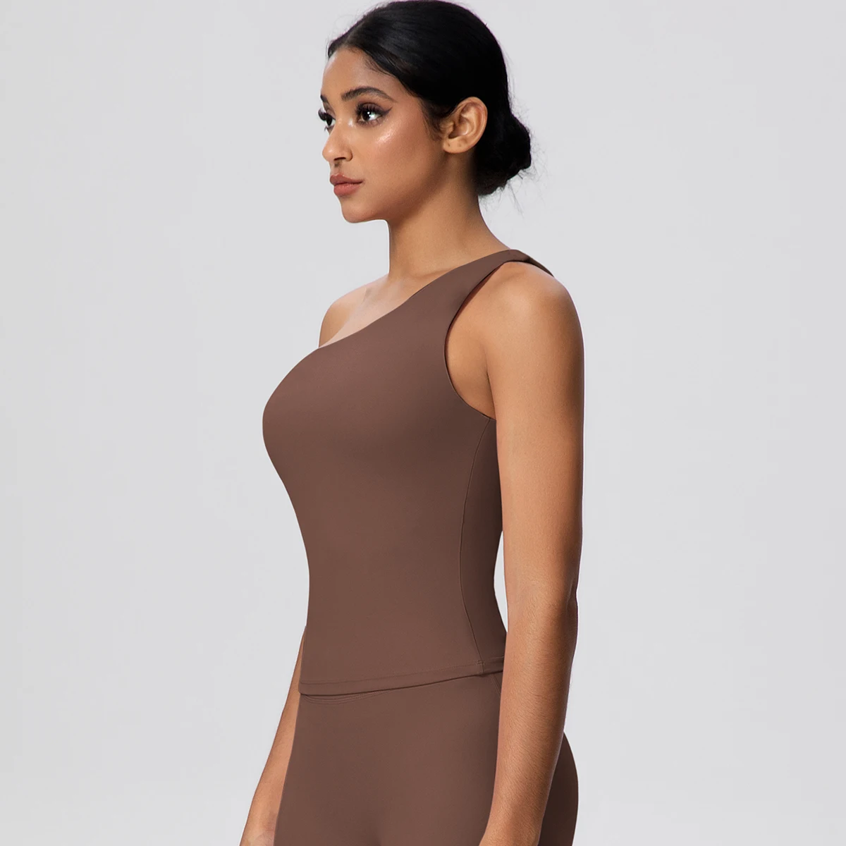 Solid Color Sexy Summer Breathable Single Shoulder Bra for Woman Naked Feel Gather Workout Top Yoga Underwear With Chest Pad
