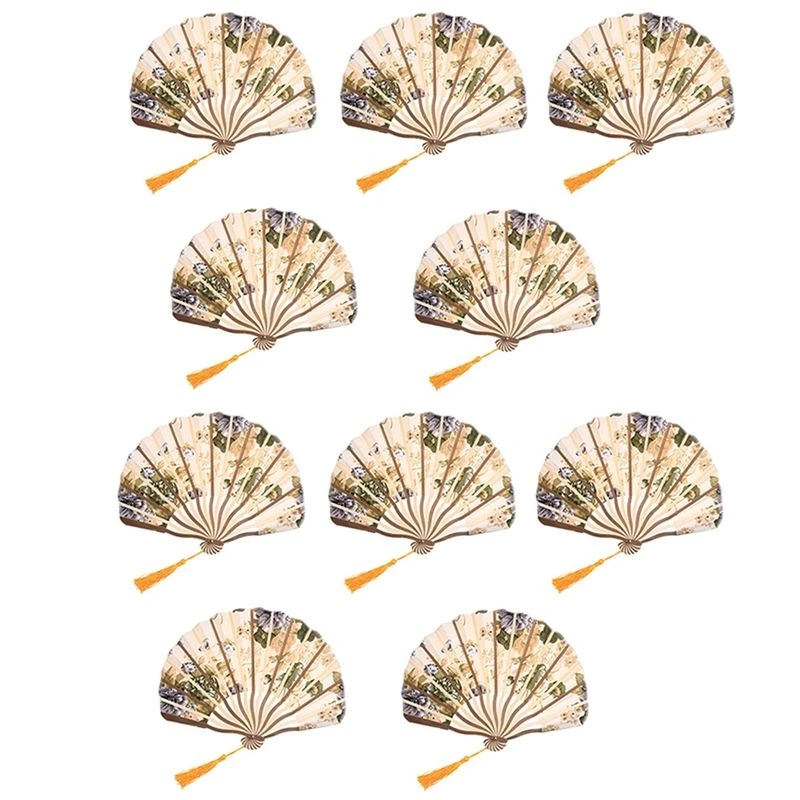 nouveau-10x-Eventail-de-danse-pliable-en-bambou-et-tissu-a-motif-de-pivoine-de-style-classique-beige