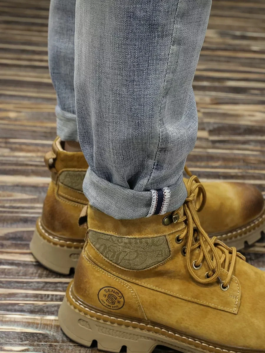 Newly Designer Fashion Men Jeans Retro Light Blue Stretch Slim Fit Ripped Jeans Men Casual Trousers Vintage Denim Pants Hombre