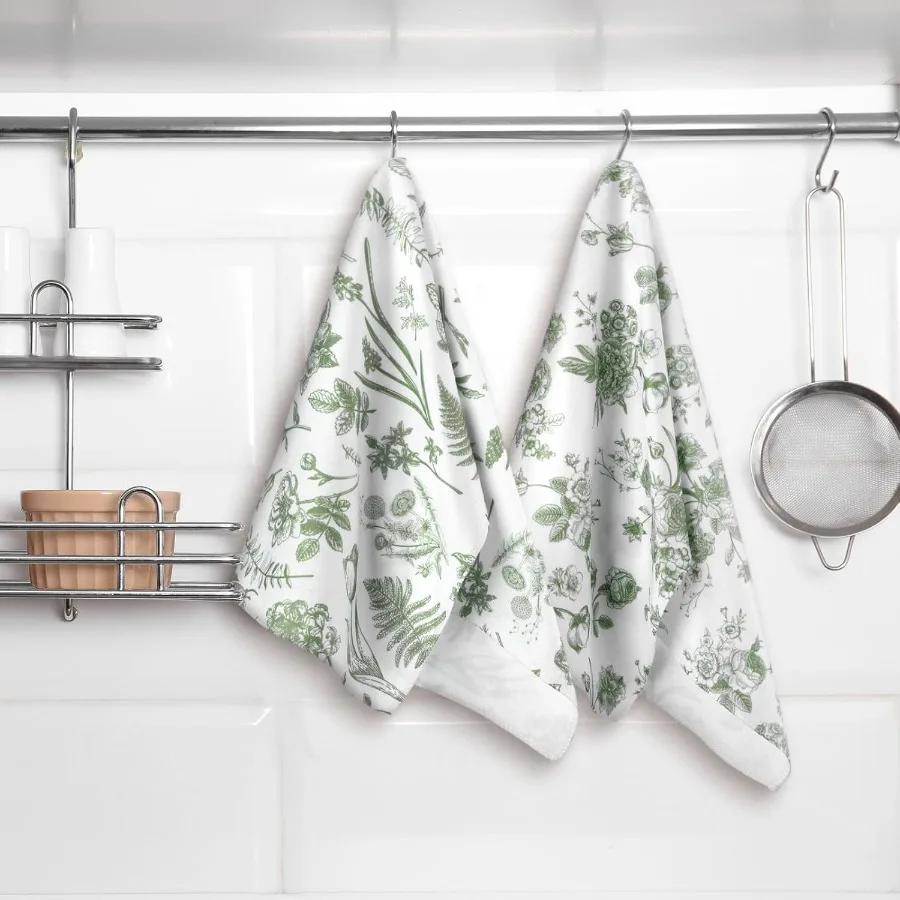 6 مجموعات حكيم الأخضر مناشف المطبخ مجموعة خمر طبق الأزهار فوط شاي ماصة زهرة برية مناشف الأطباق 24x16 الغابات غسل اليد جلطة #3