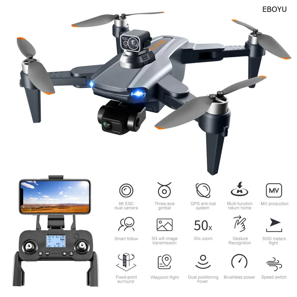 EBOYU RG106PRO GPS RC Drone 360 Laser Obstacle Avoidance Brushless Motor 5G WiFi FPV 8K HD Cam GPS Return RC Quadcopter Drone