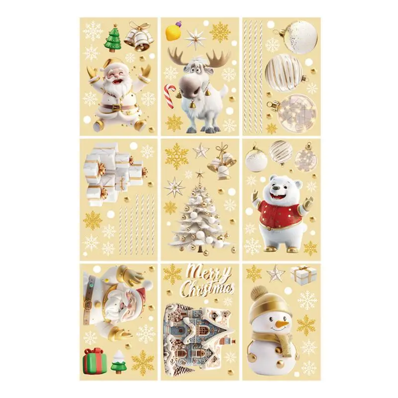 

9 Sheets Christmas Window Clings PVC Double-Sided printing Static Merry Christmas Stickers Santa Claus Decals Waterproof Clings