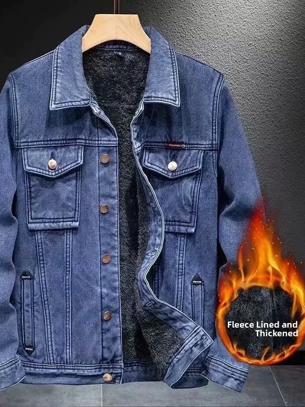 Hommes Fce doublé Thi Denim Jaet automne hiver ample Faion vêtements de travail manteau t-shirt ket Design chaud Long Sve manteau