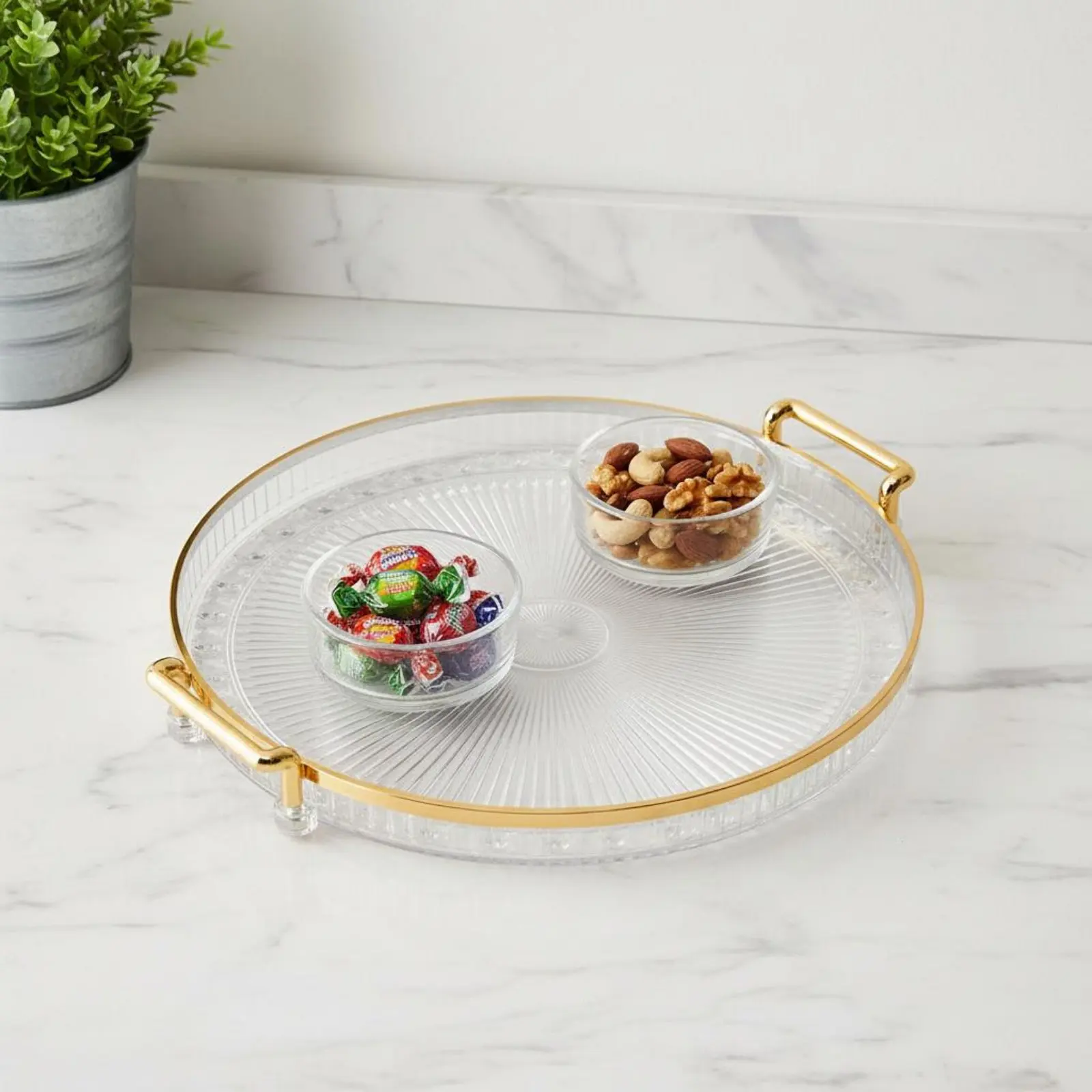 Coffee Table Centerpiece Tray Bright Luxury Fluted Plastic Serving Platter Home Decor Versatile Household Storage Long-Lasting