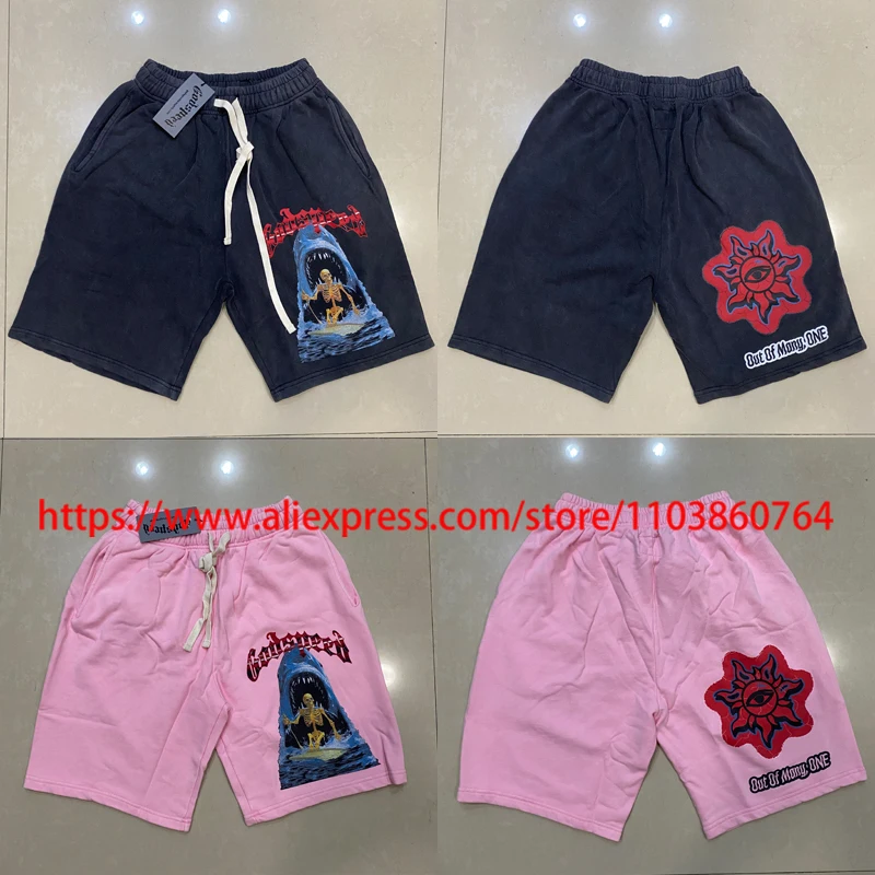 

Летние уличные шорты с креативным принтом логотипа, пляжные шорты в стиле ретро, высококачественные повседневные шорты God/speed с эффектом потертости