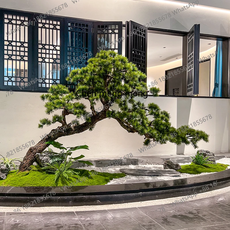 

Simulated welcome pine false tree, indoor landscaping green plant landscape window soft decoration under the stairs