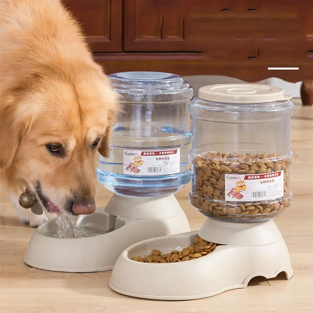 3.8L Dog Cat Food Dispenser Plastic Large Capacity Automatic Water Bottle Gravity Feeder with Storage Bucket